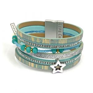 480308 - Life Charms - BT08 - 6 Row Aqua Star Wrap bracelet