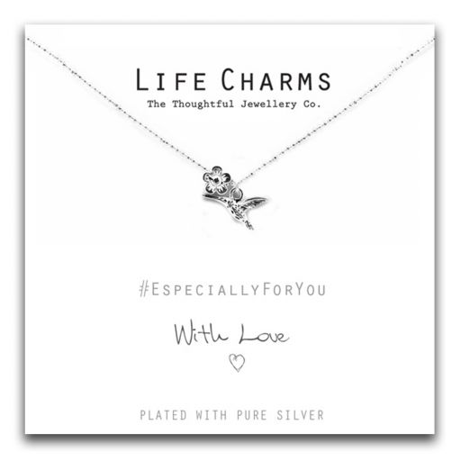 Life Charms - EFY010N - Verzilverd collier - Hummingbird (kolibri)* UIt de Collectie!
